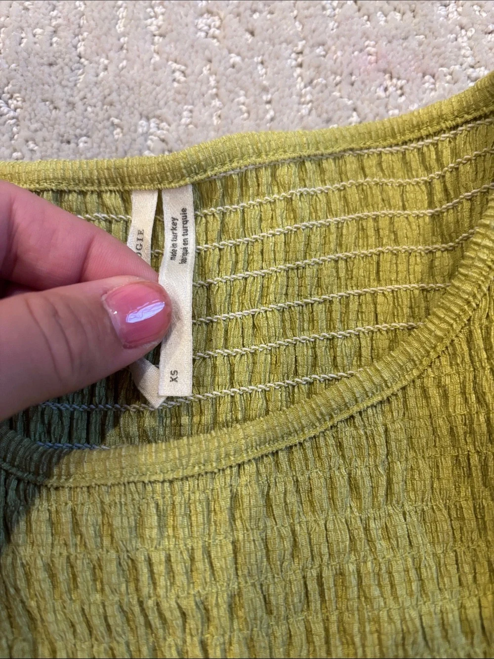 NWOT Anthropologie Lime Green Smocked Puff-Sleeve Top